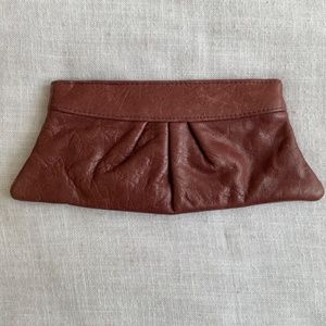 Lauren Merkin Burgundy Maroon Genuine Leather Clutch Made in NYC